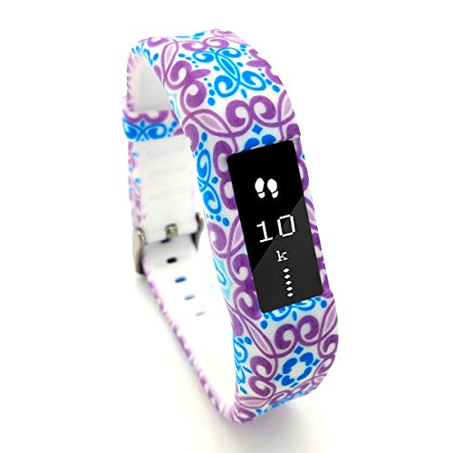 Leotop Compatible with Fitbit Ace Bands Kids, Floral Print Cute Silicone Sports Strap Replacement Wristband Stainless Steel Buckle Compatible Fitbit Ace/Alta HR Tracker Boy Girl Women (Flower)