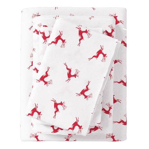 Great Bay Home Christmas Flannel Sheet Set Queen Size - 100% Turkish Cotton, Double-Brushed, Winter Bed Sheets - Ultra-Soft, Cozy, 4-Piece Holiday Bedding Set (Reindeer)