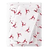 Great Bay Home Christmas Flannel Sheet Set Queen Size - 100% Turkish Cotton, Double-Brushed, Winter Bed Sheets - Ultra-Soft, Cozy, 4-Piece Holiday Bedding Set (Reindeer)