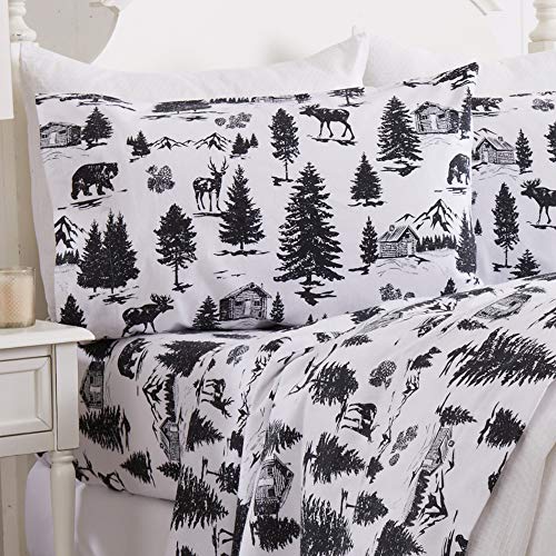 Great Bay Home 4 Piece Extra Soft Enchanted Woods 100% Turkish Cotton Flannel Sheet Set. Heavyweight, Warm, Cozy, Luxury Winter Bed Sheets. Lakeview Collection (King, Enchanted Woods)