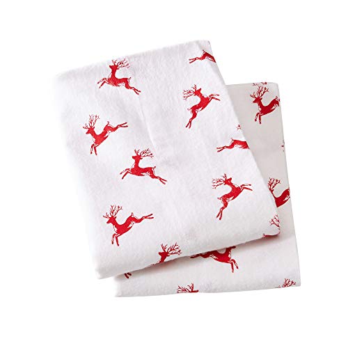 Great Bay Home Extra Soft Reindeer 100% Turkish Cotton Flannel Pillowcases. Warm, Cozy, Luxury Winter Pillowcases. Belle Collection (King, Reindeer)