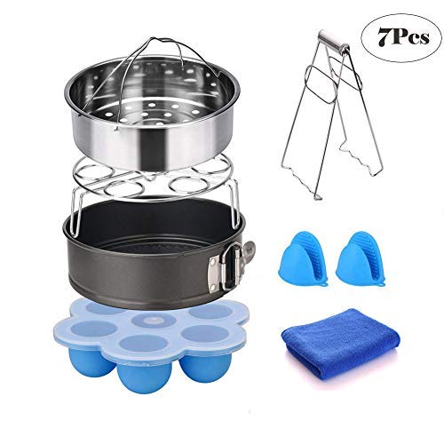 Instant Pot Accessories Set (7 Pieces)-Fits 5,6,8 Quart Pressure Cooker Accessories Steamer Basket Springform Pan Egg Rack Egg Bites Mold Plate Gripper Silicone Mitts Cleaning Cloth Free Recipe eBook