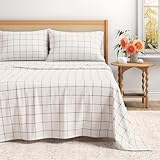Great Bay Home Flannel Sheet Set Full Size - 100% Turkish Cotton, Double-Brushed, Printed Bed Sheets - Ultra-Soft, Cozy, 4-Piece Bedding Set (Windowpane - White/Grey)