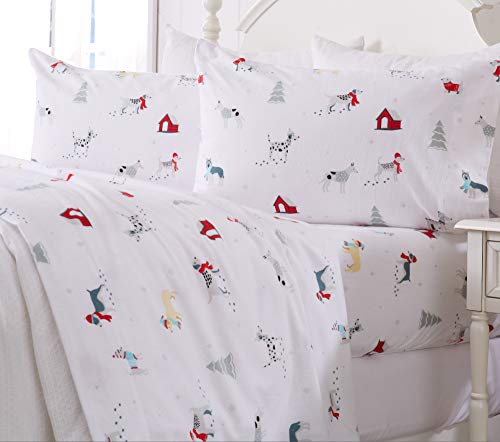 Great Bay Home 4 Piece Extra Soft Reindeer 100% Turkish Cotton Flannel Sheet Set. Heavyweight, Warm, Cozy, Luxury Winter Deep Pocket Bed Sheets. Whittaker Collection (King, Reindeer)