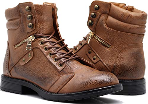 Enzo Romeo SH05 Mens Military Combat Mid Calf Ankle High Roll Down Top Lace Up Fur Lining Winter Snow Boots