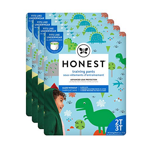 Book Cover The Honest Company Toddler Training Pants, Dinosaurs, 2T/3T, 104 Count, Packaging May Vary