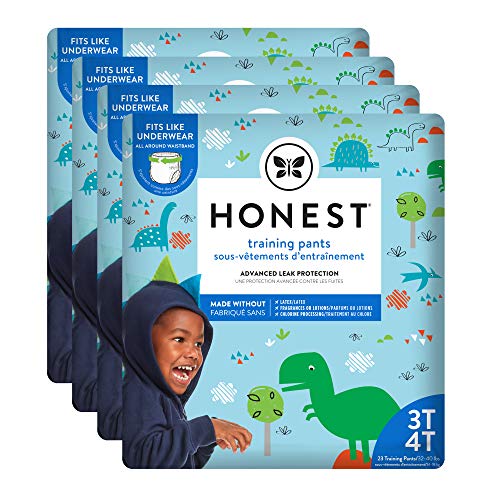The Honest Company Toddler Training Pants, Dinosaurs, 3T/4T, 92 Count, Eco-Friendly, Underwear-Like Fit, Stretchy Waistband & Tearaway Sides, Perfect for Potty Training