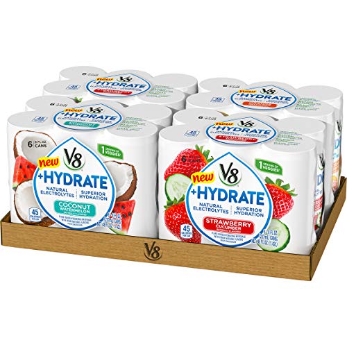 V8 +Hydrate Plant-Based Hydrating Beverage, Variety Pack, 8 oz. Can, 6 Count (Pack of 4)