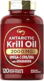 Carlyle Antarctic Krill Oil 2000mg | 120 Softgels | Omega-3 EPA, DHA, with Astaxanthin Supplement Sourced from Red Krill | Maximum Strength | Laboratory Tested