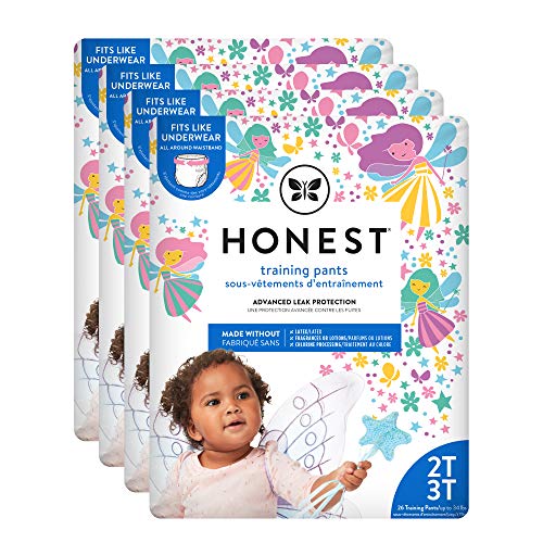 The Honest Company Toddler Training Pants, Fairies, 2T/3T, 104 Count, Eco-Friendly, Underwear-Like Fit, Stretchy Waistband & Tearaway Sides, Perfect for Potty Training