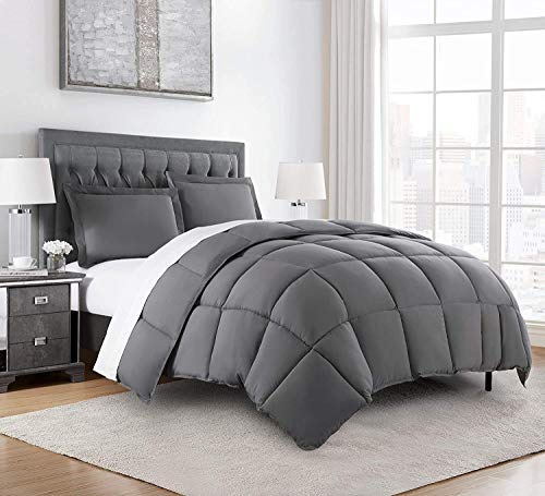 Chezmoi Collection 3-Piece Down Alternative Comforter Set (Oversized Queen, Gray)