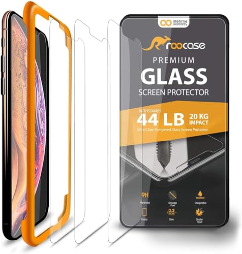 ROOCASE 3-Pack Screen Protector for iPhone 11 Pro Max/iPhone Xs Max, Reinforced Tempered Glass Screen Protector for iPhone 11 Pro Max/iPhone Xs Max [Case Friendly]