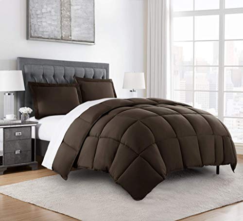 3-Piece Down Alternative Comforter Set (Oversized King, Chocolate)