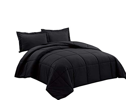 3-Piece Down Alternative Comforter Set (Oversized Queen, Black)