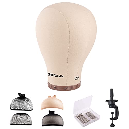 HYOUJIN 22" Wig Head Cork Canvas Block Head Mannequin Head Wig Manikin head Display Styling Head With Mount Hole 21"-23"