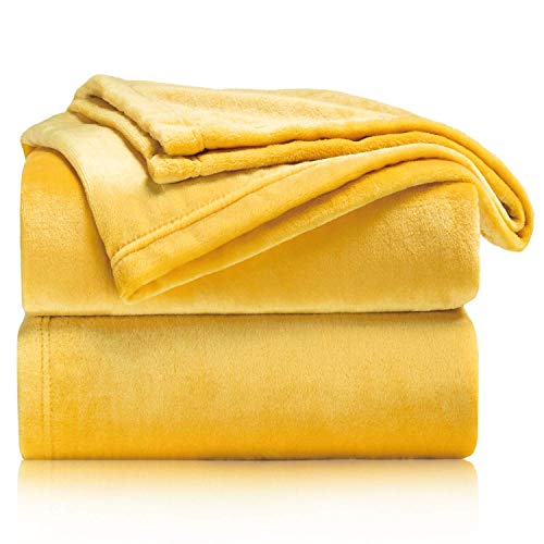 Book Cover Bedsure Fleece Blanket Twin Size Gold Yellow Lightweight Blanket Super Soft Cozy Microfiber Blanket