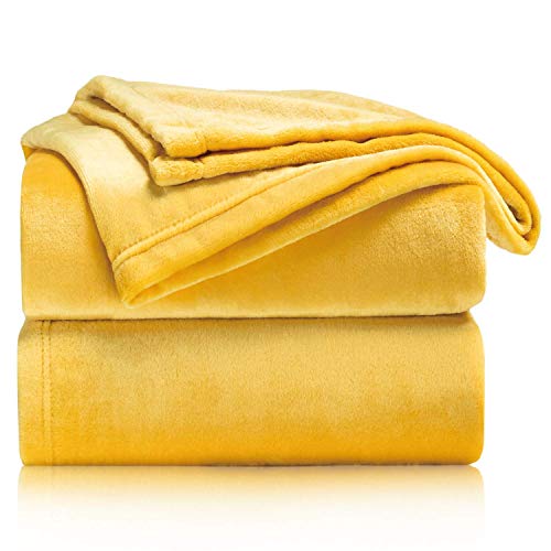 Bedsure Fleece Blanket Twin Size Gold Yellow Lightweight Blanket Super Soft Cozy Microfiber Blanket
