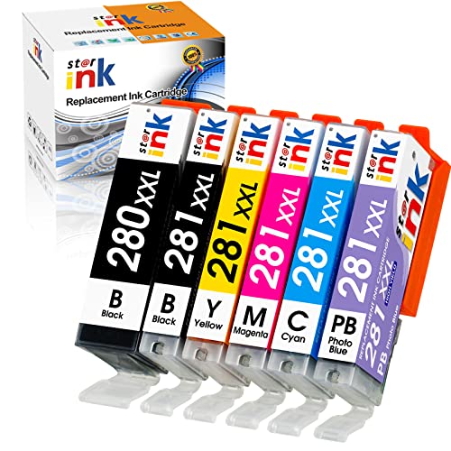 Book Cover starink Compatible Ink Cartridge Replacement for Canon 280 281 XXL PGI-280XXL CLI-281XXL for Pixma TS8320 TS9120 TS8220 TS8120 TS9100 TS8300 TS8200 TS8222 TS8322 Printer(PGBK/PB/BK/C/M/Y) 6-Pack