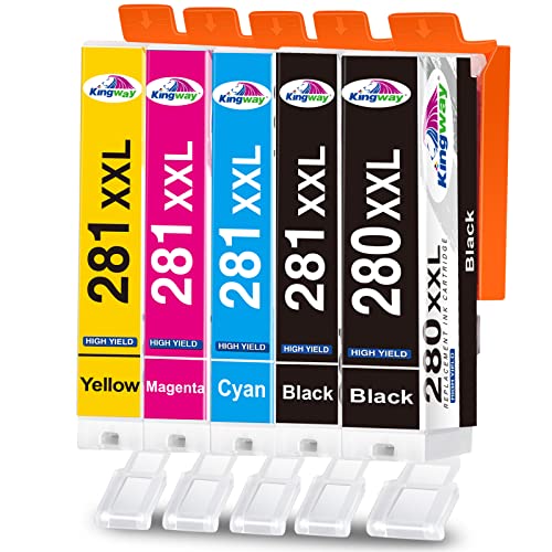 KINGWAY 280 281 Ink Cartridges for Canon Printers, Compatible Replacement for Canon PGI-280 XL CLI-281 BKCMY 5 Color Value Pack Work for Canon TR8620 TR8500 TS8220 TS6120 TS8322 TR7520 TS9120 Ink
