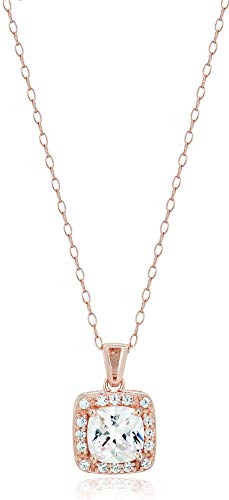 Amazon Essentials Sterling Silver Cubic Zirconia Halo Pendant Necklace (Round & Princess)