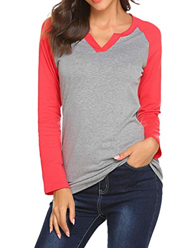 Locryz Women's Long Sleeve Baseball T-Shirt Long Striped Patchwork Tunic Tops