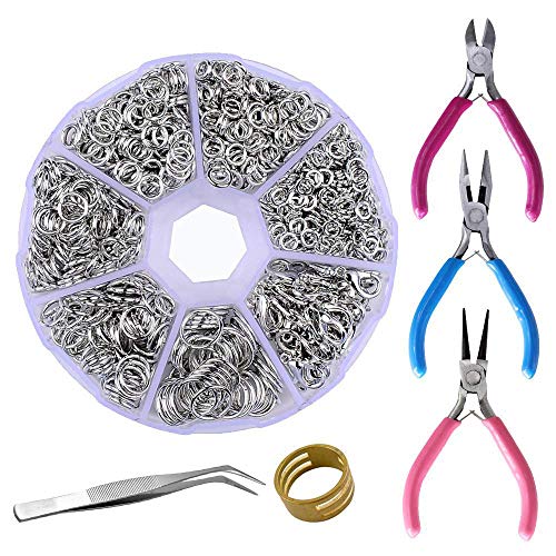 Book Cover Supla Jewelry Making findings Open Jump Rings 4mm 5mm 6mm 7mm 8mm 10mm 21 Gauge and 19 Gauge,Lobster Claw Clasp 12 x 7mm and Round Nose Pliers, Flat Nose Pliers, Side-Cutting Pliers (Dull Silver)
