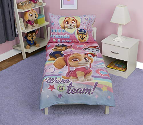 Paw Patrol Skye We're A Team 4-Piece Toddler Bedding Set - Includes Quilted Comforter, Fitted Sheet, Top Sheet, and Pillow Case