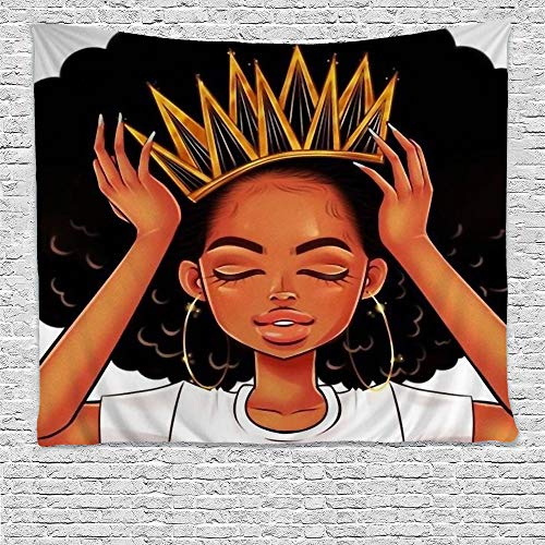 Book Cover SARA NELL Black Art Wall Tapestry Hippie Art African American Women Girl with Crown Tapestries Wall Hanging Throw Tablecloth 50X60 Inches for Bedroom Living Room Dorm Room