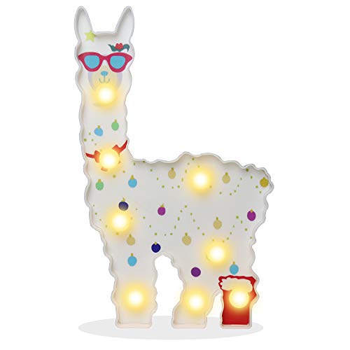 Pooqla Alpaca Llama Night Light, Light Up Llama Decor Signs Kids Gifts Home Table Wall Decoration for Girls Room, Bedside(White with Glasses)
