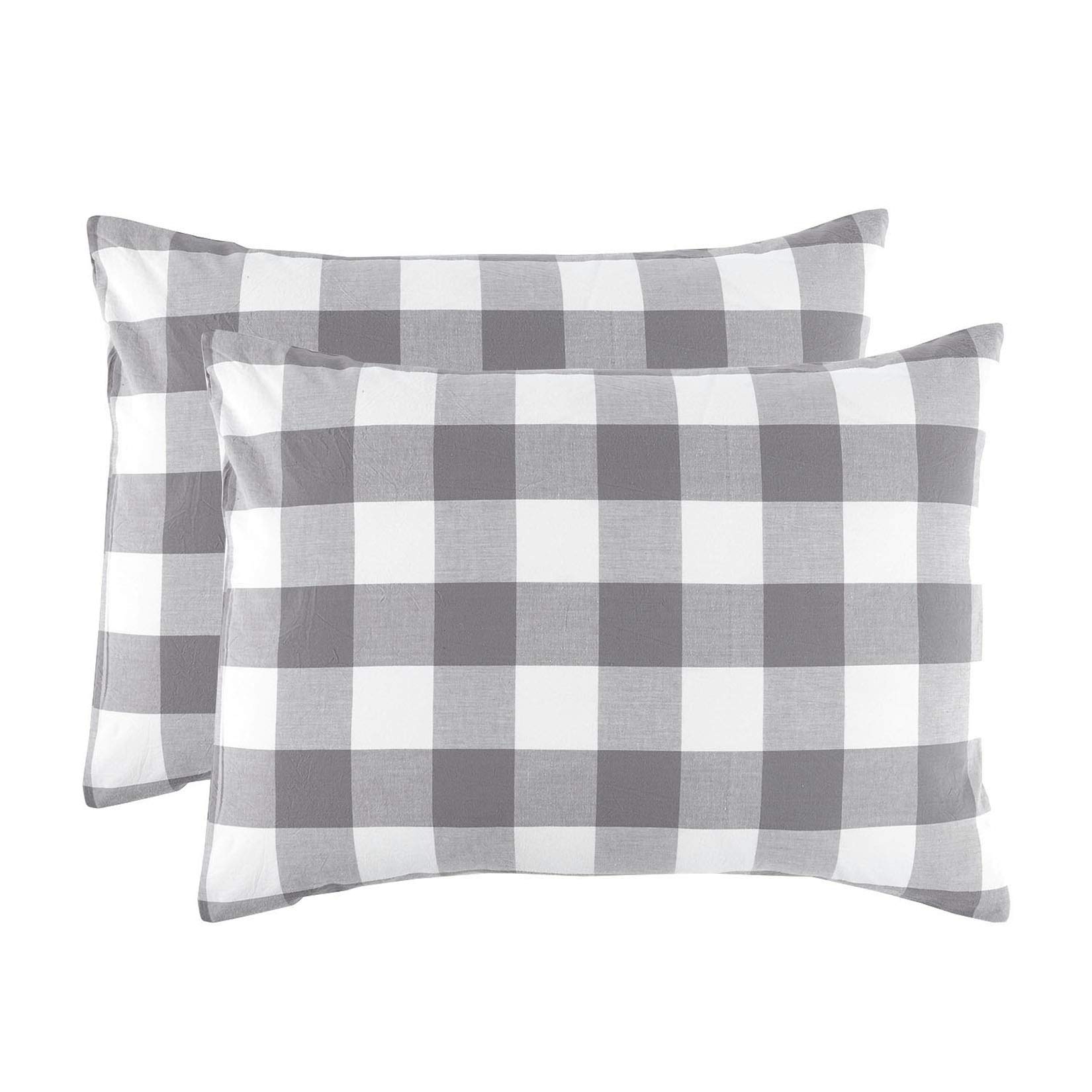 Book Cover Wake In Cloud - Pack of 2 Pillow Cases, 100% Washed Cotton, Grey Gray White Buffalo Checker Gingham Geometric Plaid Printed Soft Pillowcases (Standard Size, 20x26 Inches) Standard (20