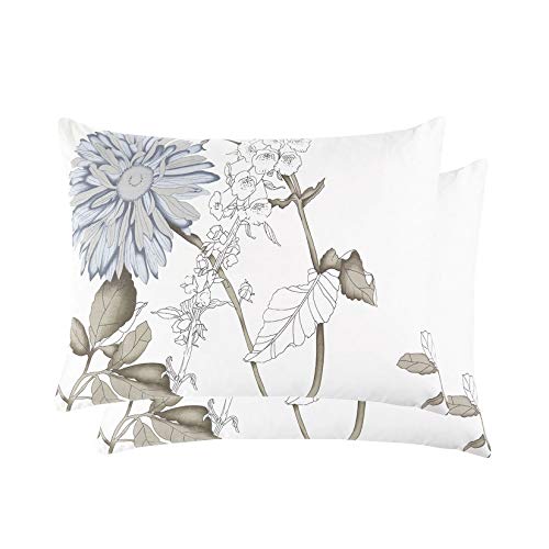 Wake In Cloud - Pack of 2 Pillow Cases, 100% Cotton Pillowcases, Botanical Floral Flowers Pattern Printed (King Size, 20x36 Inches)