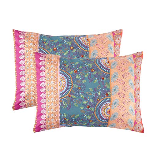 Book Cover Wake In Cloud - Pack of 2 Pillow Cases, Soft Microfiber Pillowcases, Orange Coral Bohemian Boho Chic Printed (Standard Size, 20x26 Inches)