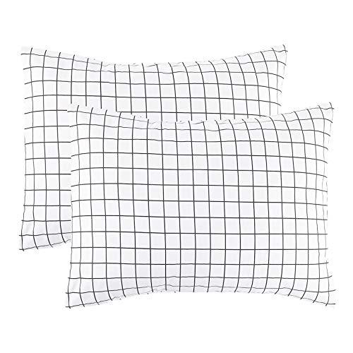 Book Cover Wake In Cloud - Pack of 2 Pillow Cases, 100% Cotton Pillowcases, Black White Grid Geometric Modern Pattern Printed (Standard Size, 20x26 Inches)