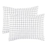 Wake In Cloud - Grid Pillow Cases, 100% Cotton Fabric, Preppy Geometric Checked Aesthetic Pattern Printed, Set of 2 Pillowcases Pillow Shams Covers, Black White, Standard Size 20x26 Inches