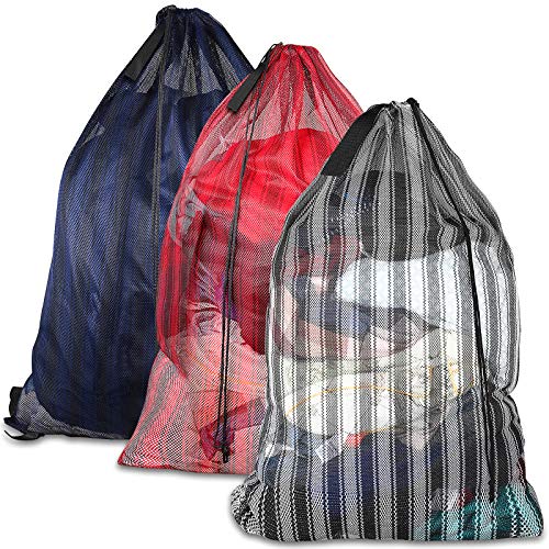 Dalykate Mesh Laundry Bags with Reinforced Handle 24" x 36" Heavy Duty Sturdy Laundry Bags with Drawstring Closure Laundry Liner Bags for College Dorm, Family and Apartment, 3 Pack