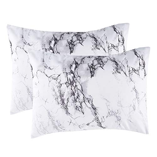 Book Cover Wake In Cloud - Pack of 2 Pillow Cases, Black White and Gray Grey Marble Modern Pattern Printed Soft Microfiber Pillowcases (2pcs, Standard Size, 20x26 Inches)