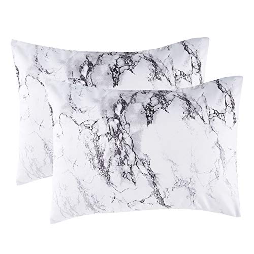 Wake In Cloud - Pack of 2 Pillow Cases, Black White and Gray Grey Marble Modern Pattern Printed Soft Microfiber Pillowcases (2pcs, Standard Size, 20x26 Inches)