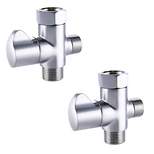 KES Solid Brass T-Adapter with Shut-Off Valve, 3-Way Tee Connector for Handheld Bidet 15/16" and G 1/2, Chrome, 2 PCS, K1018-CH-P2