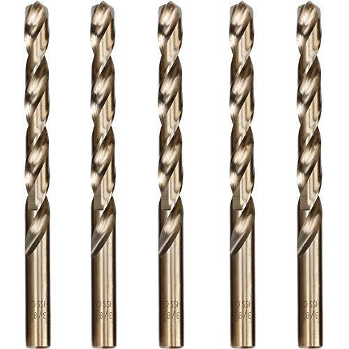 Hymnorq 3/8 Inch Fractional Size M35 Cobalt Steel Twist Drill Bit Set of 5pcs, Jobber Length and Straight Shank, Extremely Heat Resistant, Perfect Drilling in Stainless Steel and Cast Iron