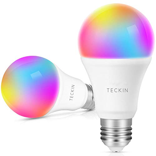 Book Cover Smart Light Bulb with Soft White Light 2800k-6200k + RGBW, TECKIN A19 E27 WiFi Multicolor LED Bulb Compatible with Phone, Google Home and IFTTT (No Hub Required), 8w (60w Equivalent),2 Pack