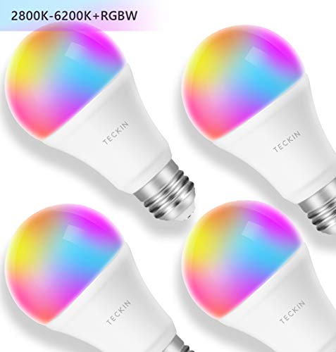 Book Cover Smart Light Bulb with Soft White Light 2800k-6200k + RGBW, TECKIN A19 E27 WiFi Multicolor LED Bulb Compatible with Phone, Google Home and IFTTT (No Hub Required), 8w (60w Equivalent),4 Pack