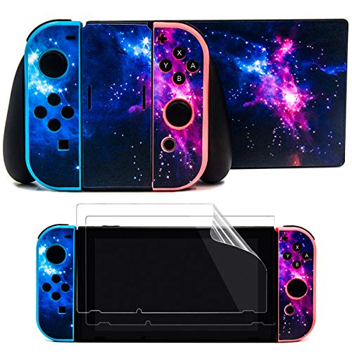 Book Cover Taifond The Dazzling Galaxy Decals Stickers Set Faceplate Skin +2Pcs Screen Protector for Nintendo Switch Console & Joy-Con Controller & Dock Protection Kit
