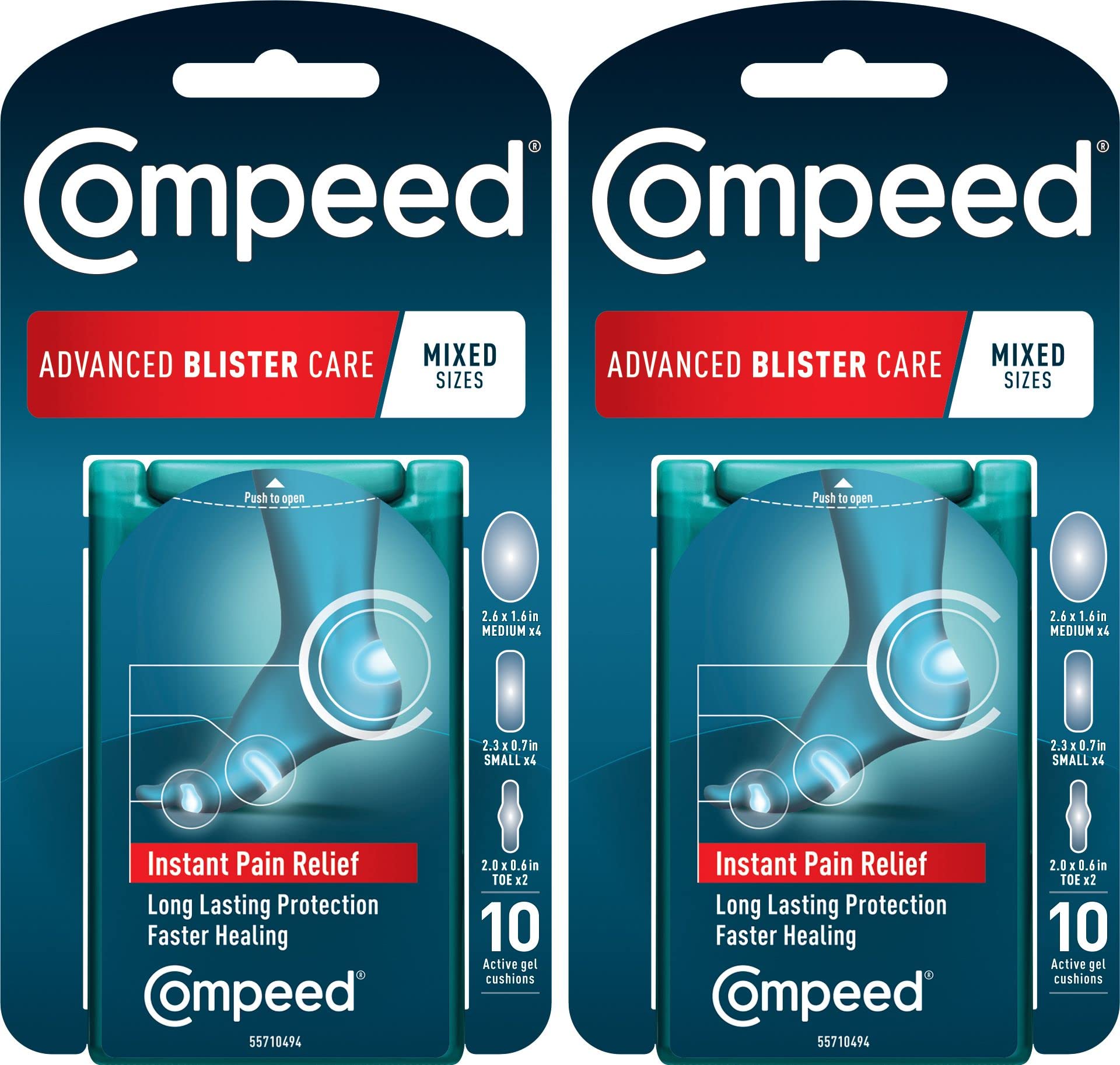Compeed Advanced Blister Care 10 Count Mixed Sizes Pads (2 Pks), Hydrocolloid Bandages, Heel Blister Patches, Blister on Foot, Blister Prevention & Treatment, Waterproof Cushions, Packaging May Vary 10 Count (Pack of 2) Mixed 10ct (2 Packs)
