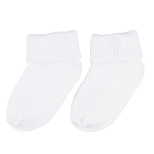 ESTAMICO Baby Boys Girls Turn Cuff Bottie SocksWhite Cotton Baby Socks for Infant Toddler