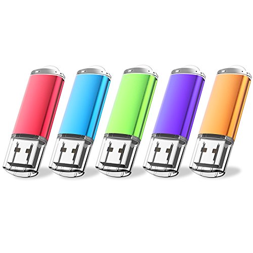 JUANWE USB Flash Drive 5 Pack 64GB USB 2.0 Thumb Drive Protective Cap and LED Indicative Design Jump Drive Memory Stick Pen Drive for Data Storage, File Sharing (Multi-Color)