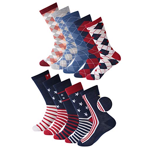 Crazy Eleven Men's Argyle/Ameriacan Flag Pattern Dress Socks 5/10 Pack Business Groomsmen Gift Socks
