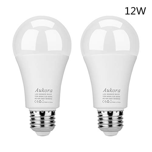 Aukora Dusk to Dawn Light Bulb, 12W (100-Watt Equivalent) Smart Sensor Light Bulbs Super Bright E26 Automatic On/Off Security Lights Outdoor/Indoor for Porch Garage Garden Patio(Cool White 2 Pack)