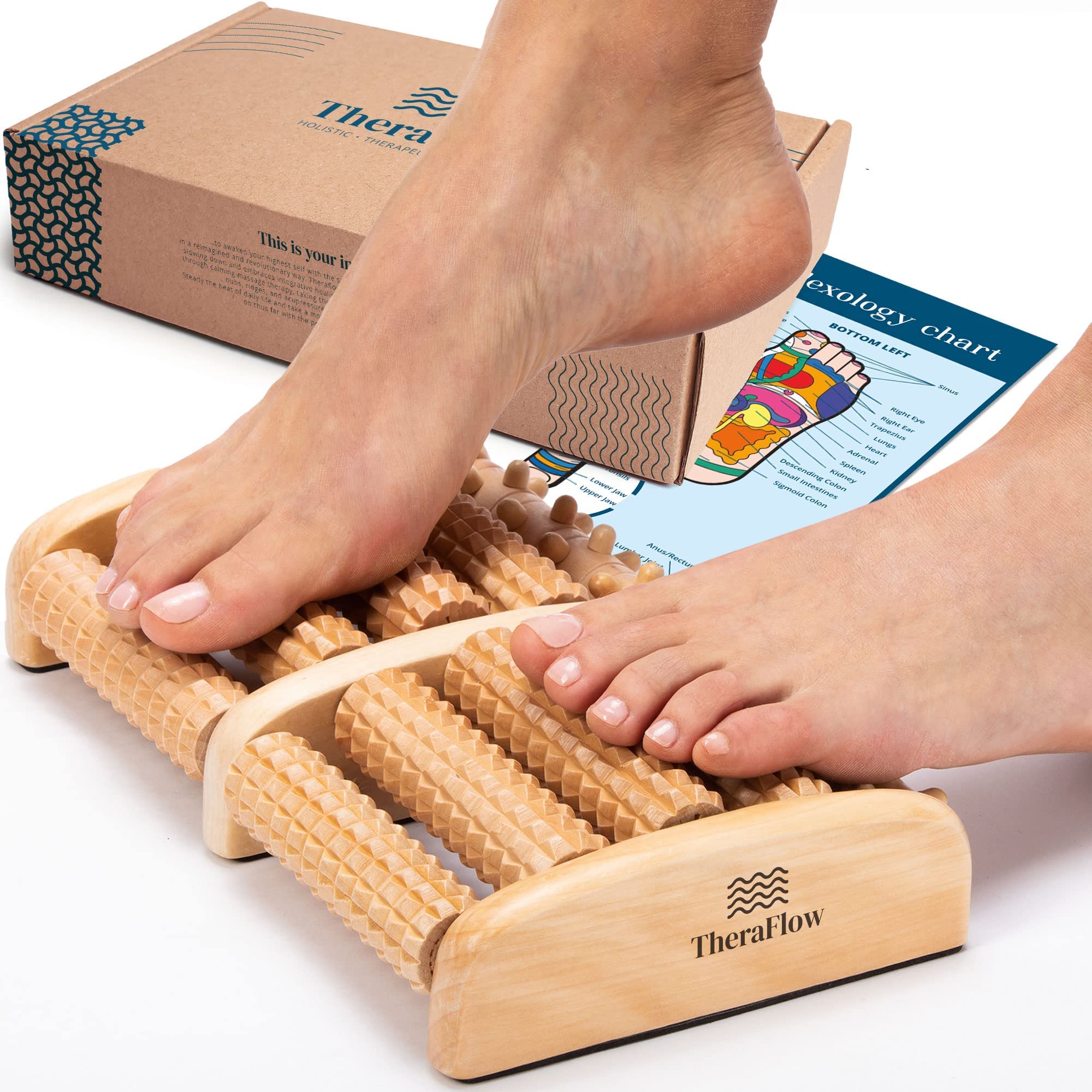 TheraFlow Foot Roller for Plantar Fasciitis Relief, Foot Massager for Neuropathy & Boosts Circulation, Heel Spur & Arch Pain Relaxation - Relaxation Gifts, Reflexology Tool - Wooden, Large (2020 ed) Pointy Rollers