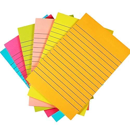 Sticky Notes Colorful Lined Post Memos 4" x 6", Removable Self Sticky Notes Pad for Office,Home,School 6-Pack