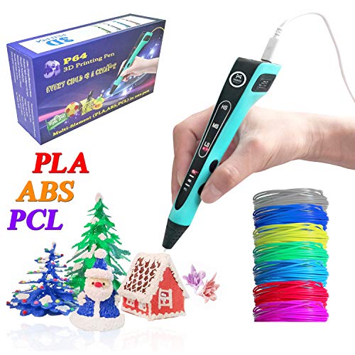 Multi-Filament(PLA,ABS,PCL) 3D Printing Pen w/ 1.75mm PLA Filament (14-Piece Set) Kids and Adults Drawing, Writing, Creating 3-D Arts and Crafts Projects | LED Display, Birthday Gift